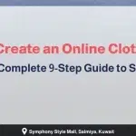 A promotional banner featuring a laptop, a shopping cart, and a gift box, with the text: How to Create an Online Clothing Store: Your Complete 9-Step Guide to Success.